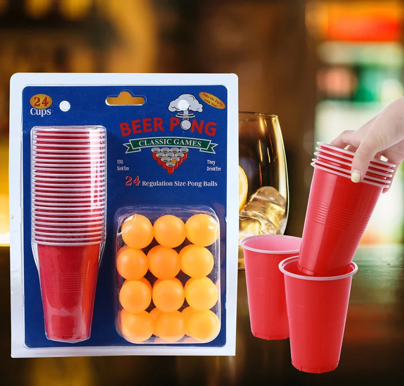 1 Set of 24 pcs Disposable Cup Plastic Cup Beer Pong Game Kit Tennis Balls Cups Board Games Party Supplies for KTV Bar Pub